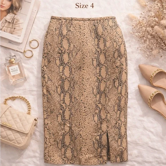 Dana Buchman 100% Silk Snake Print Pencil Skirt Size 4 Neutral - Picture 2 of 13